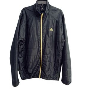 Adidas Down Jacket Coat Black With Yellow Logo Size XL Fall Winter Spring